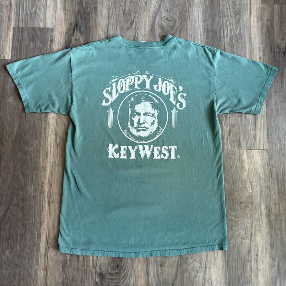 Vintage Sloppy Joe's Key West T-Shirt Men's Size L Faded Green 1990s Cotton